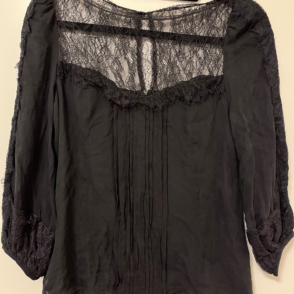 Nanette Lepore Black Lace Long Sleeve Top